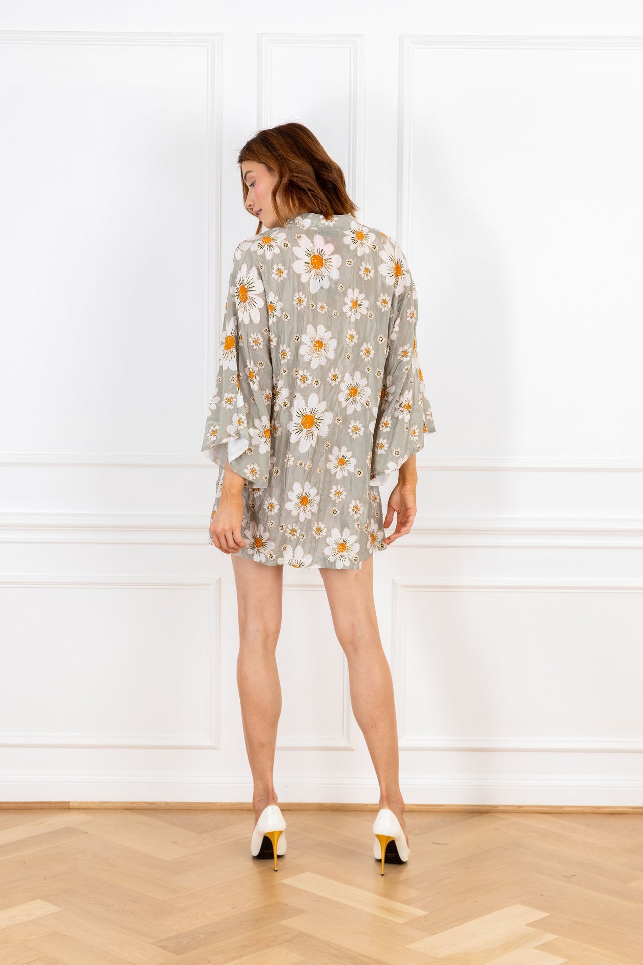 Metallic Daisy Sage Mini Caftan