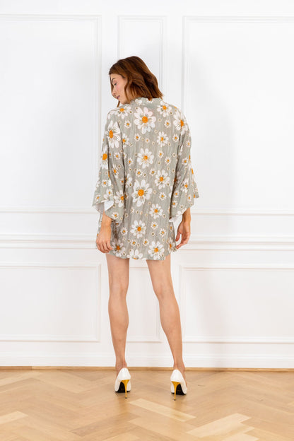 Metallic Daisy Sage Mini Caftan