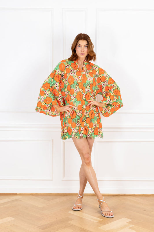 Orange Garden Lace Mini Caftan