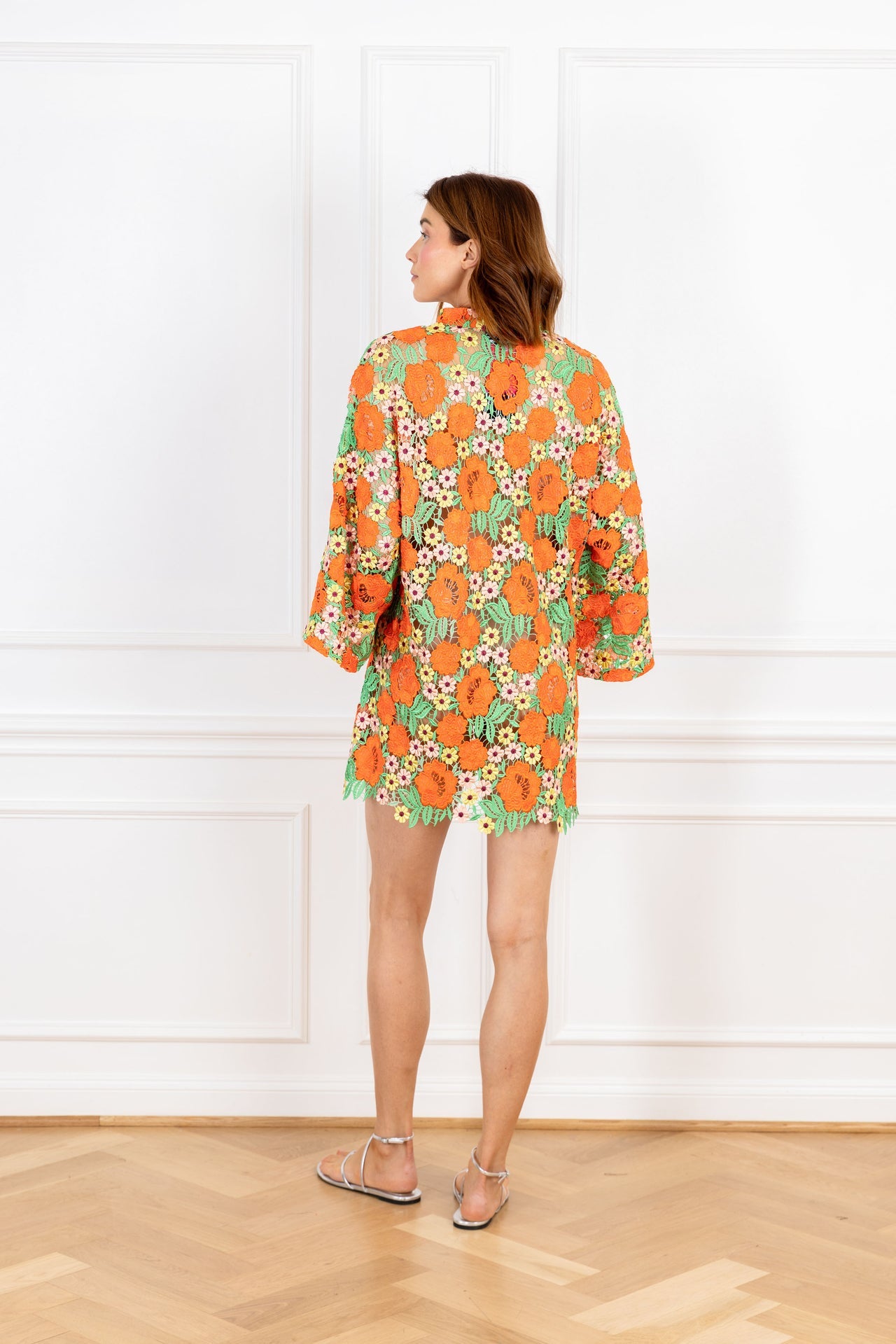 Orange Garden Lace Mini Caftan