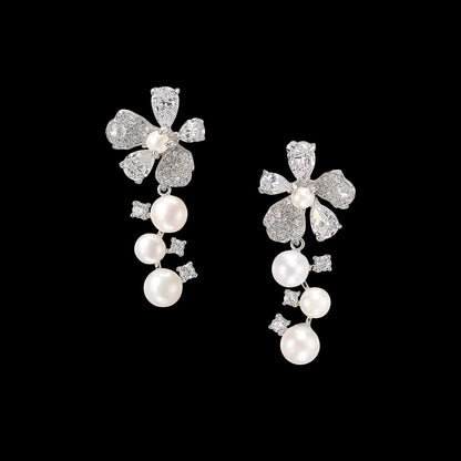 Pearl Snow Rose Earrings