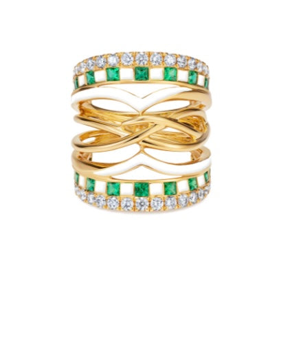 Suki Emerald and White Enamel Ring