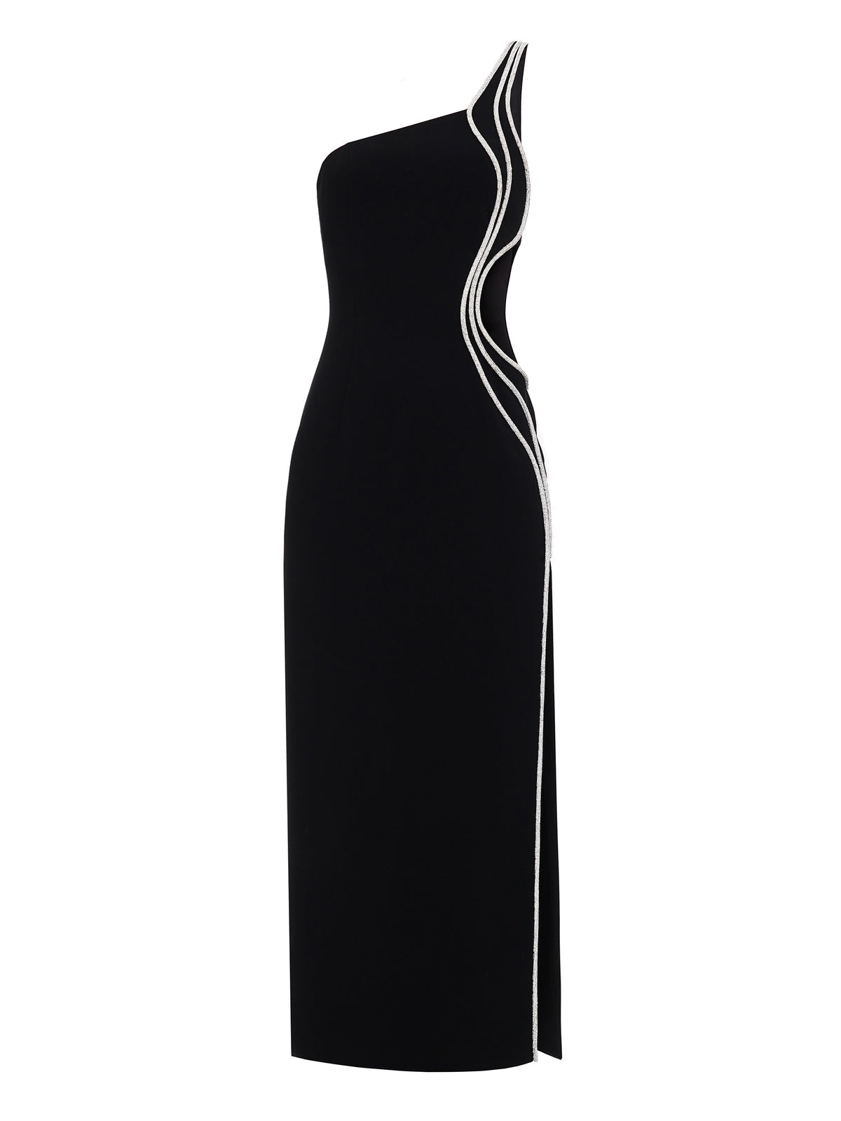 One-Shoulder Cutout Embellished Maxi Dress in Black