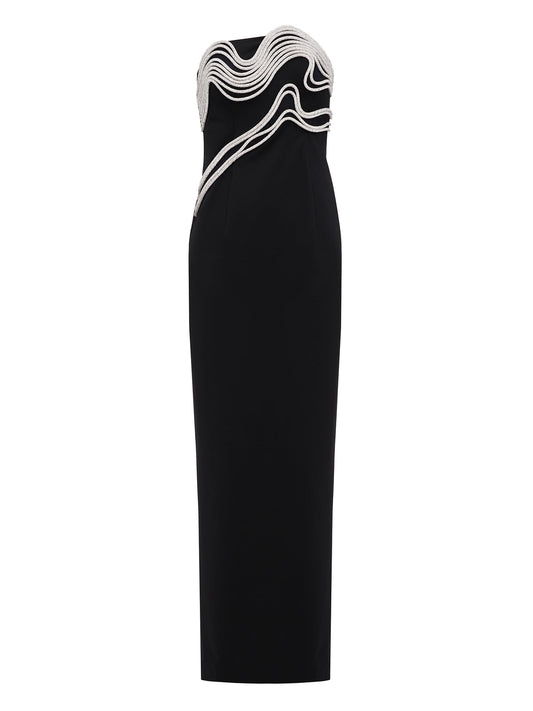 Crystal Embellished Maxi Dress in Black