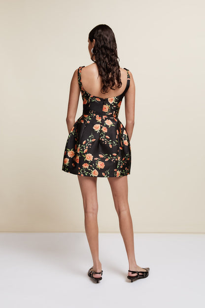 Lola Mini Dress in Black & Red Flor De Amor
