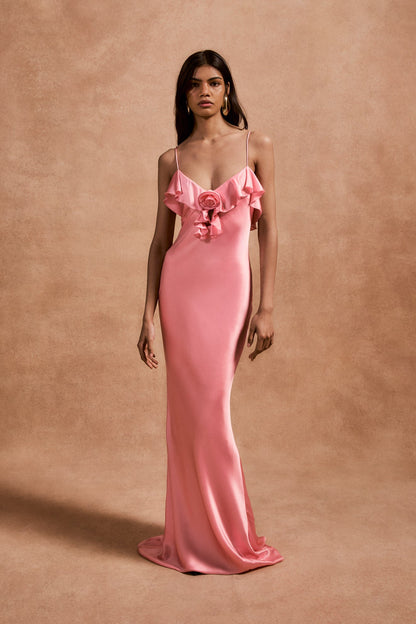 pink long silk dress Heart Of Glass Satin Maxi Dress