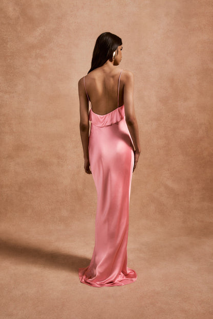 Esperanza Maxi Dress in Ballet Pink Silk Satin – Le Closet World Esperanza Maxi Dress in Ballet Pink Silk Satin – Le Closet World