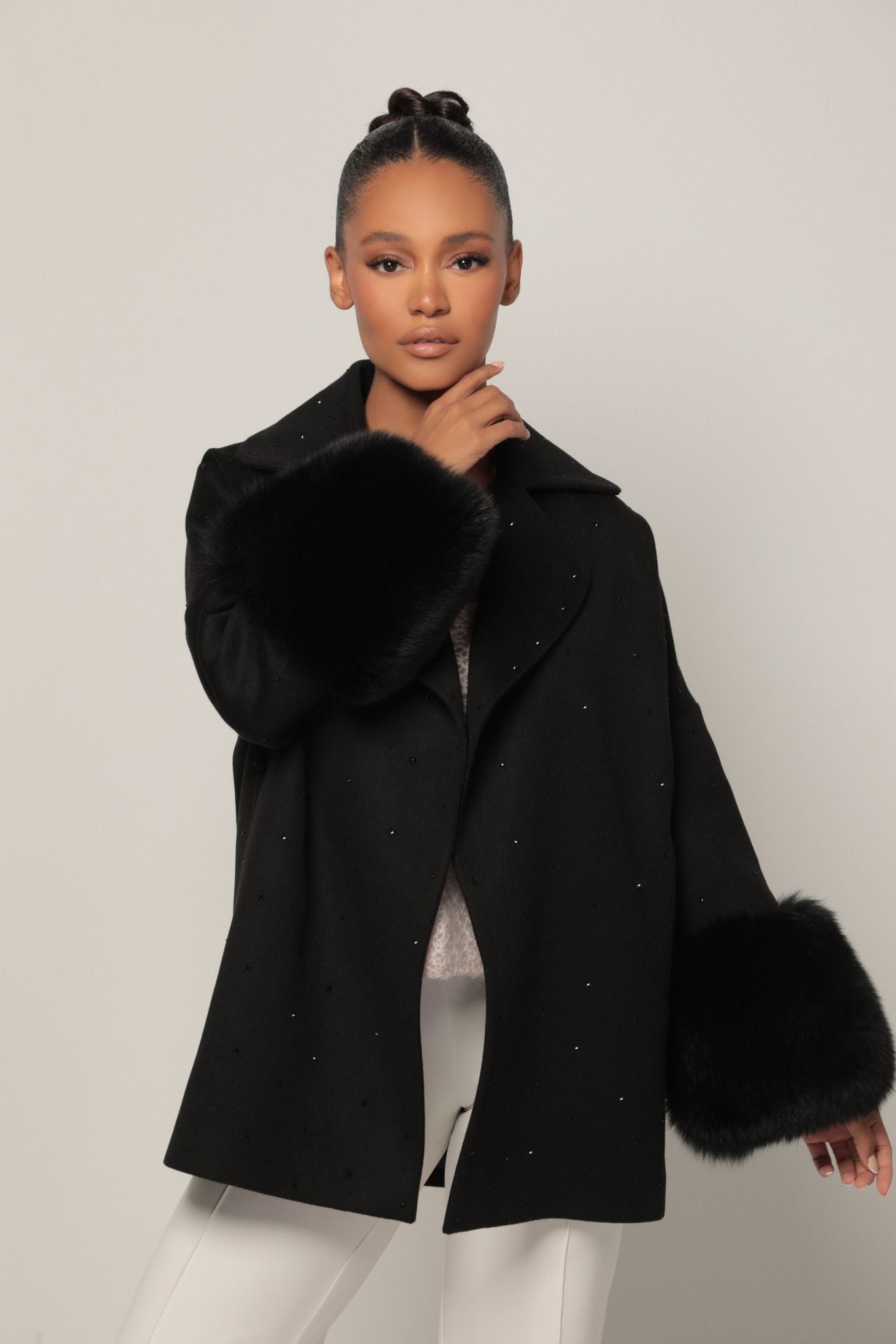 Fox Sleeves Coat with Swarovski Crystal Detailing