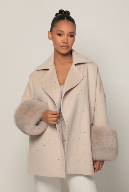 Fox Sleeves Coat with Swarovski Crystal Detailing