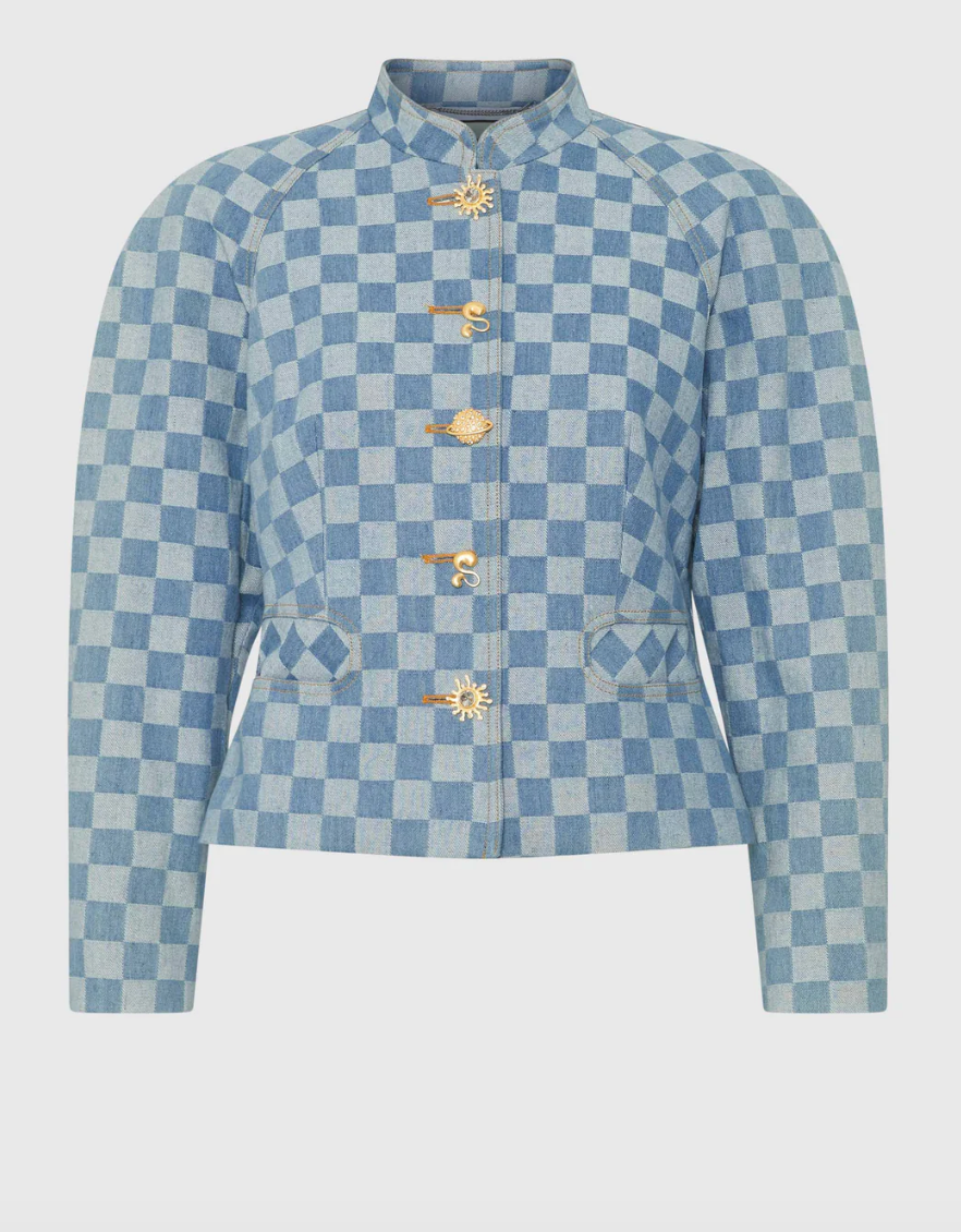 Checkered Cosmic Voyage Raglan Sleeve Jacket