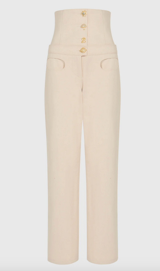 Ivory Pearl Corset Denim Trousers