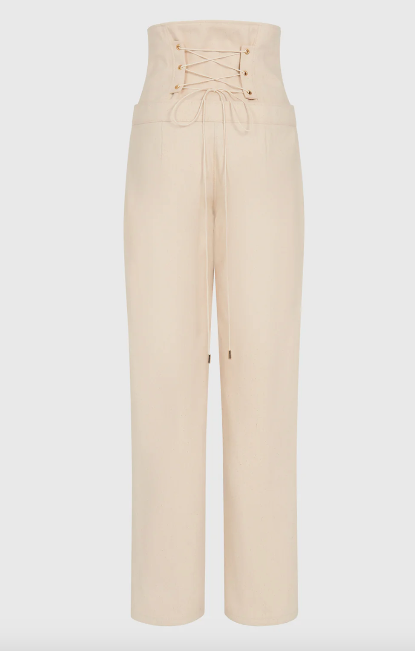 Ivory Pearl Corset Denim Trousers