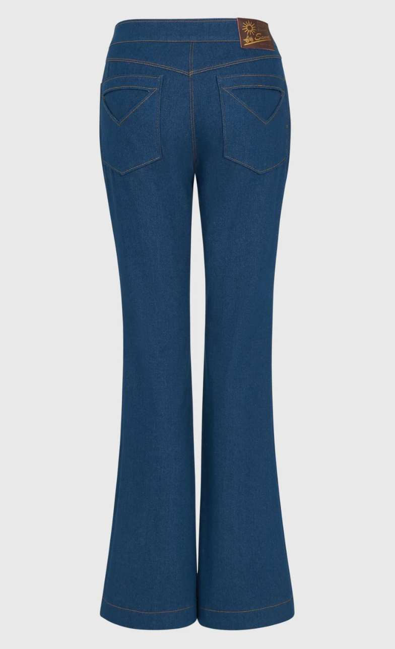 Lace-Up Luna Blue Denim Flared Trousers