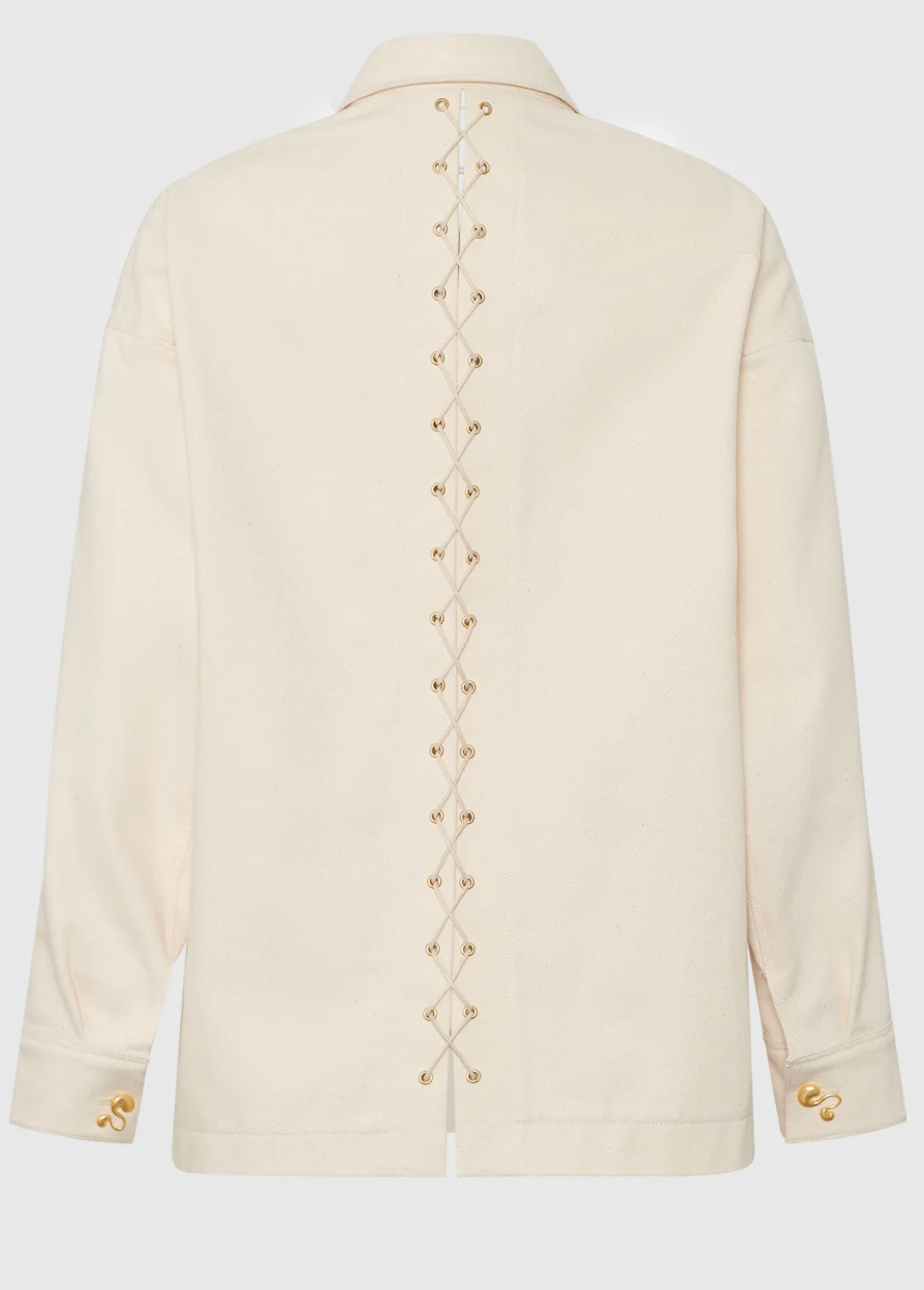 Lace-Up Luna Cream Denim Jacket