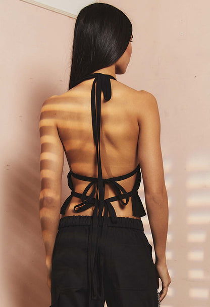Chiffon Wrap Top in Black