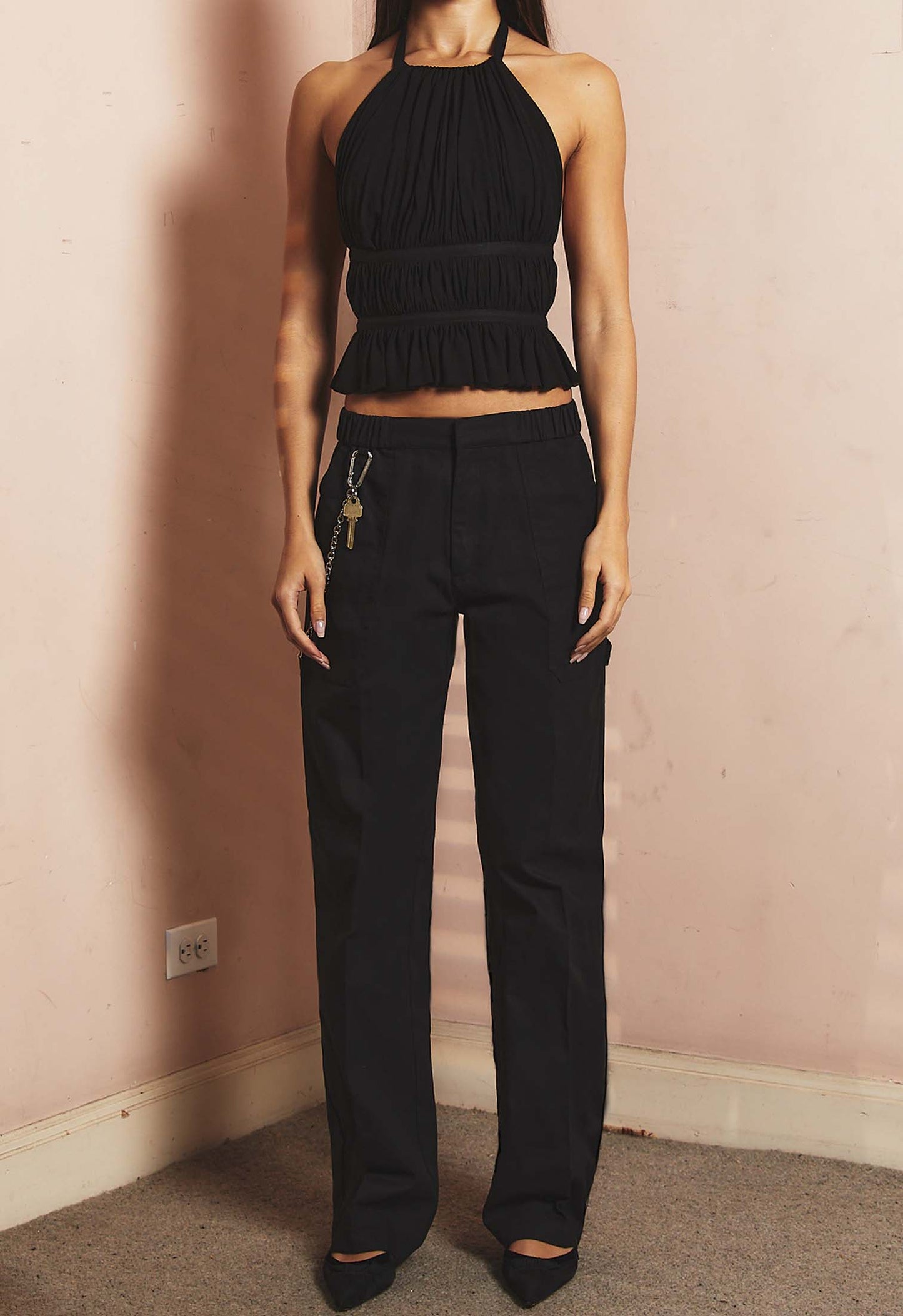 Chiffon Wrap Top in Black