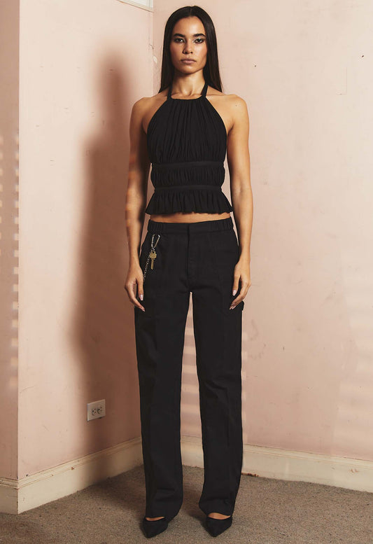 Chiffon Wrap Top in Black