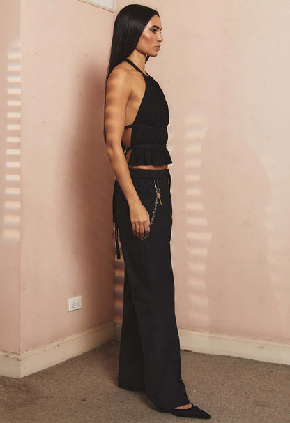 Chiffon Wrap Top in Black