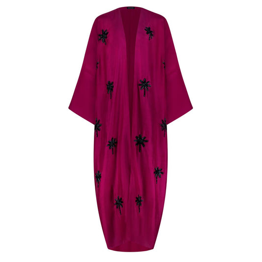 Maroon Abaya with Black Palm Tree Embellishment