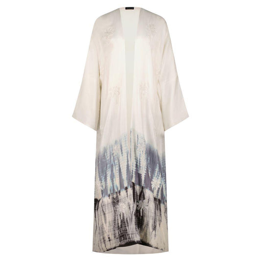 White and Grey Tie-Dye Abaya with White Palm Tree Embellisment